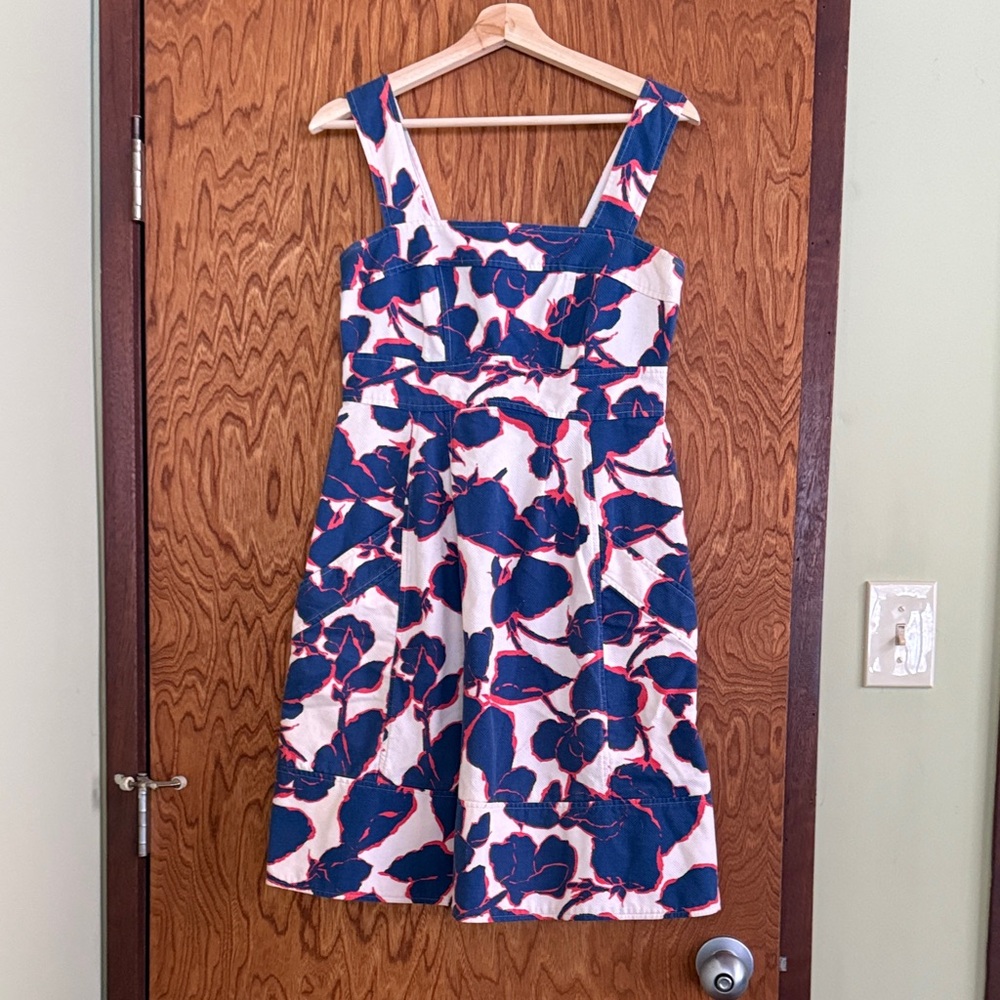 Lands' End Cream, Red and Blue Summer Cotton Poplin Dress